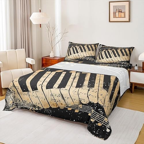 Miniatura 5 de jejeloiu Retro Music Bed Sheets Set King Size Kids Musical Themed 4 Pieces Sheet with 16 Inch Deep Pockets for Boys Girls Teens Music Note Bedding