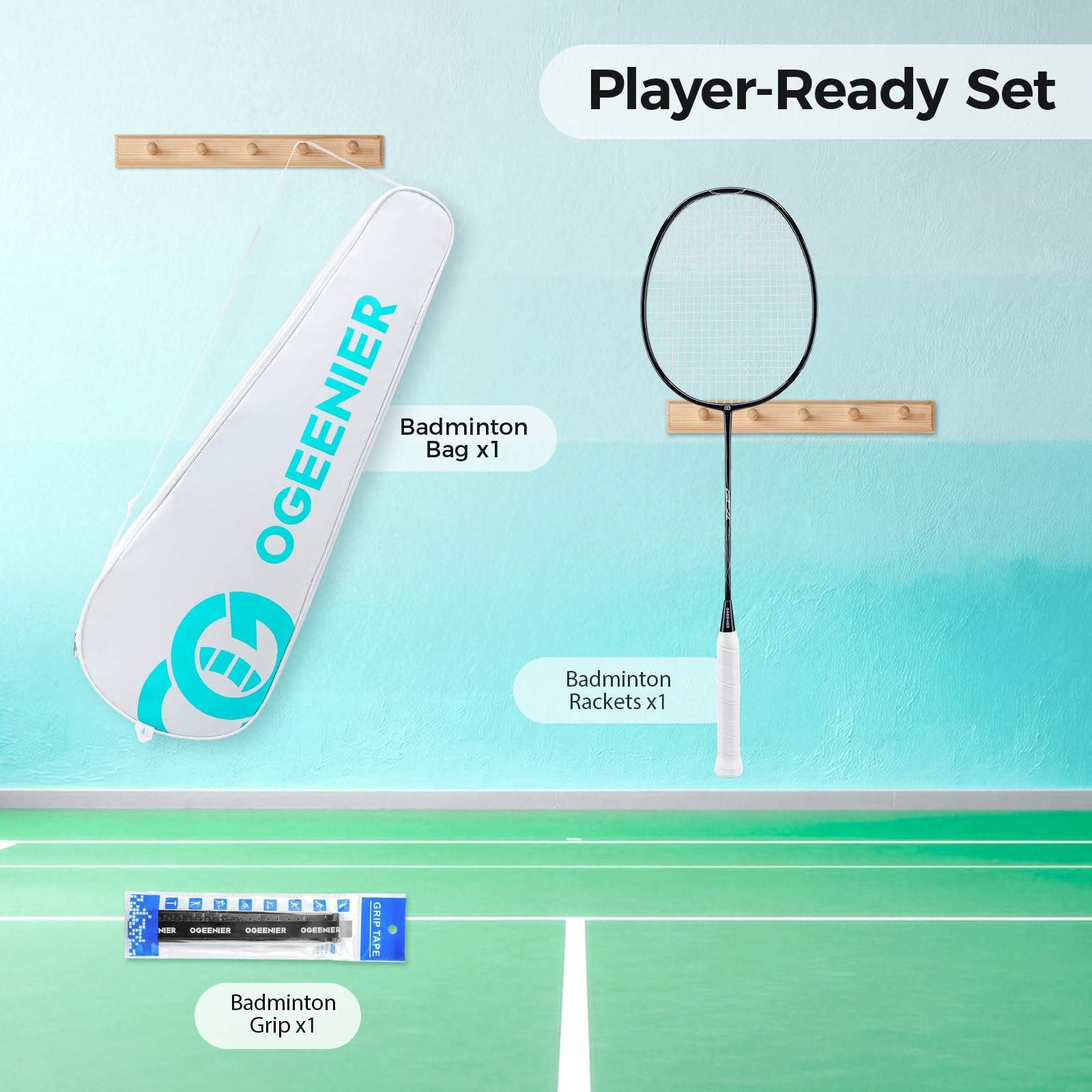 OGEENIER Raqueta de bádminton, raqueta de bádminton, raqueta de bádminton, raqueta de bádminton y bandas de agarre antideslizantes con bolsa
