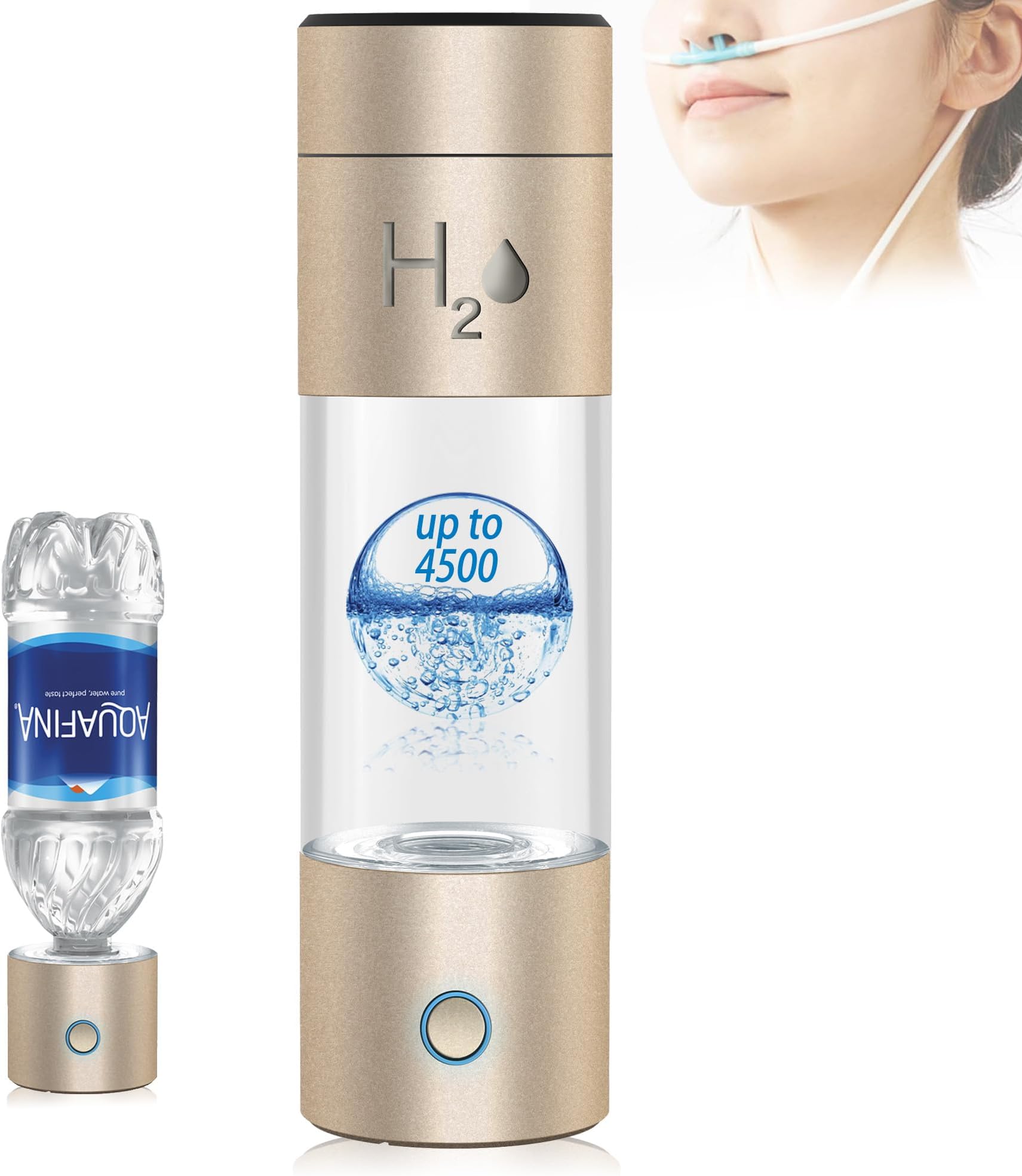 Premium Hydrogen Water Bottle Generator, High-Concentration Up to 4500ppb with Metal Body, SPE PEM Dual Chamber Ionizer
