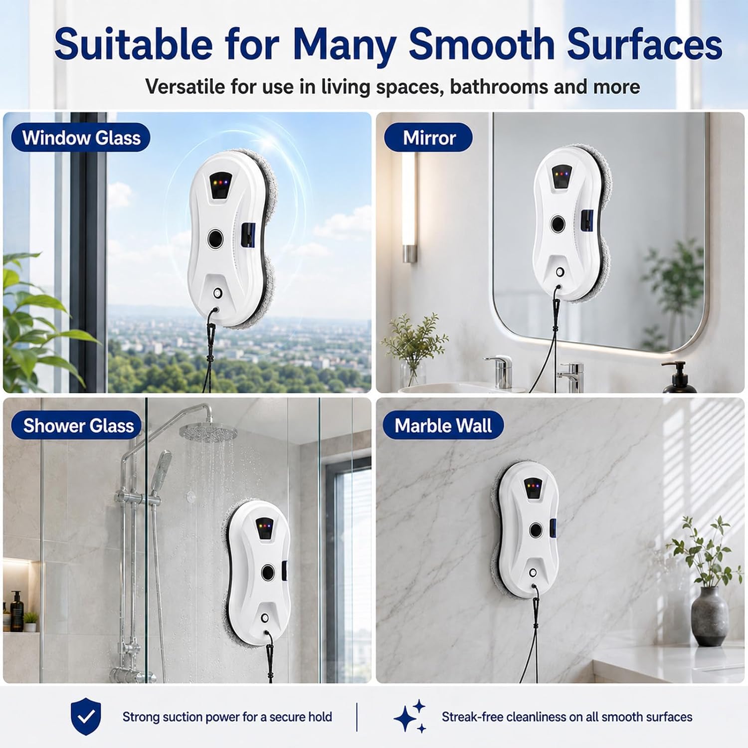 Robot Cleaner Window Cleaner, Automatic Window Cleaner with Powerful Suction and Water Spray, Remote Control, 3 Cleaning Modes, Intelligent Navigation and Edge Detection(Wet/Dry)