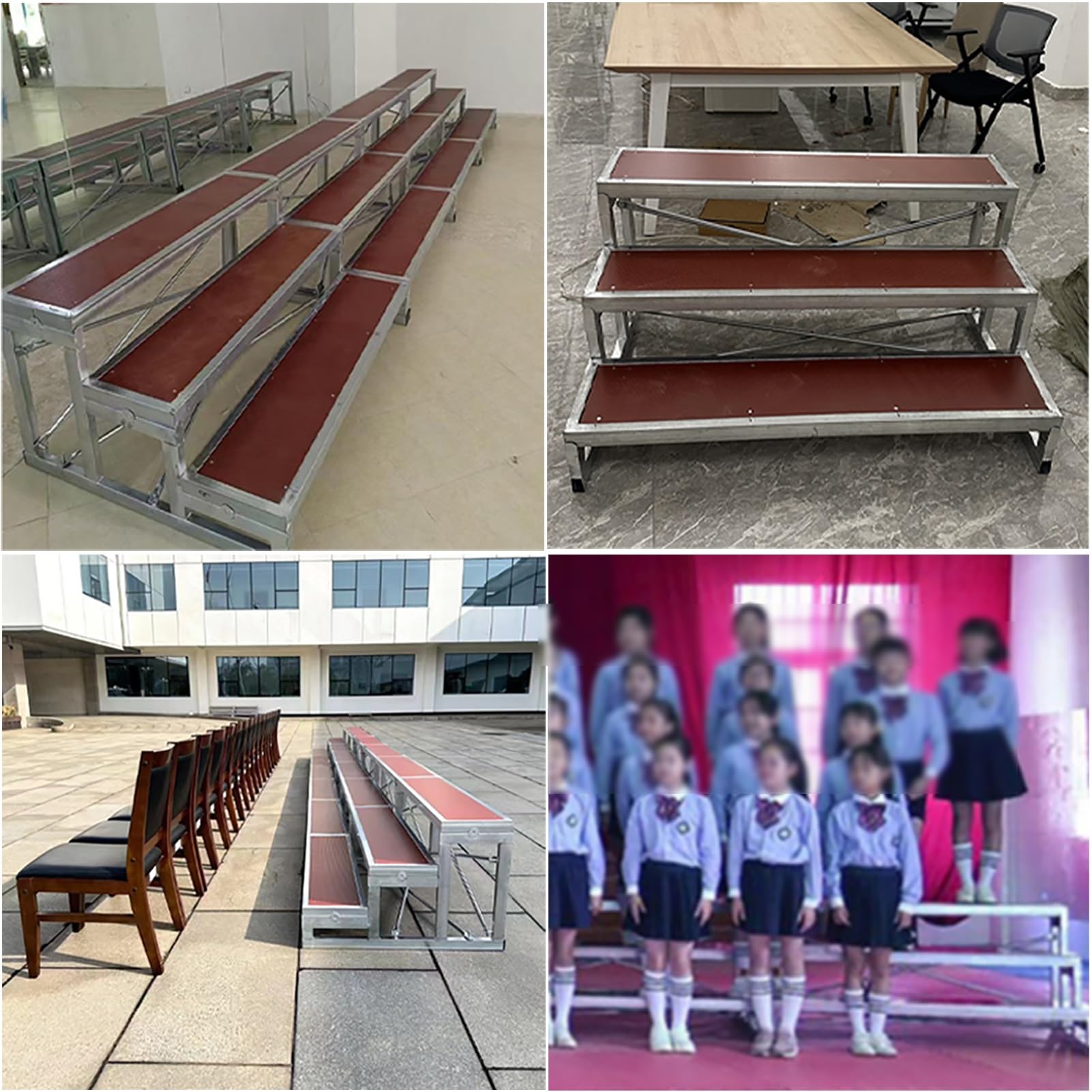 Leggio per Coro Antiscivolo - gradini in Compensato e Acciaio, Piattaforma Fotografica a più Livelli, Dimensioni: 128x60x40 cm (50,4x23,6x15,8 Pollici) - Adatto a Vari Eventi.