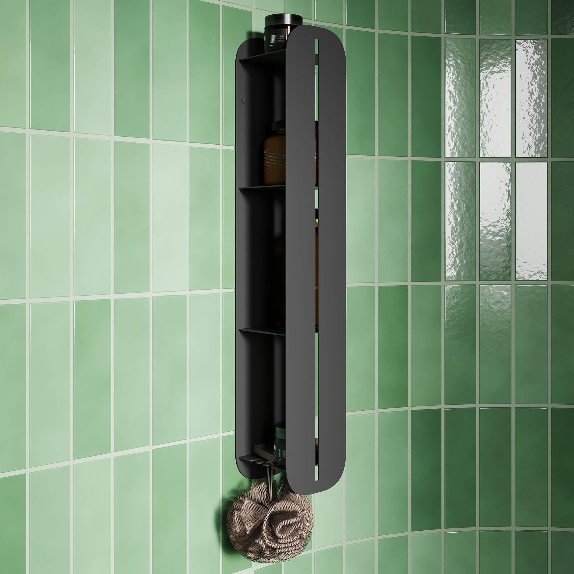 Mensola Bagno in Metallo Nero 80x15 senza foratura o con viti - Organizer Doccia a Parete, Porta Shampoo Doccia Verticale, Design Moderno, Organizzatore bagno, Accessori doccia, Mensole bagno a parete