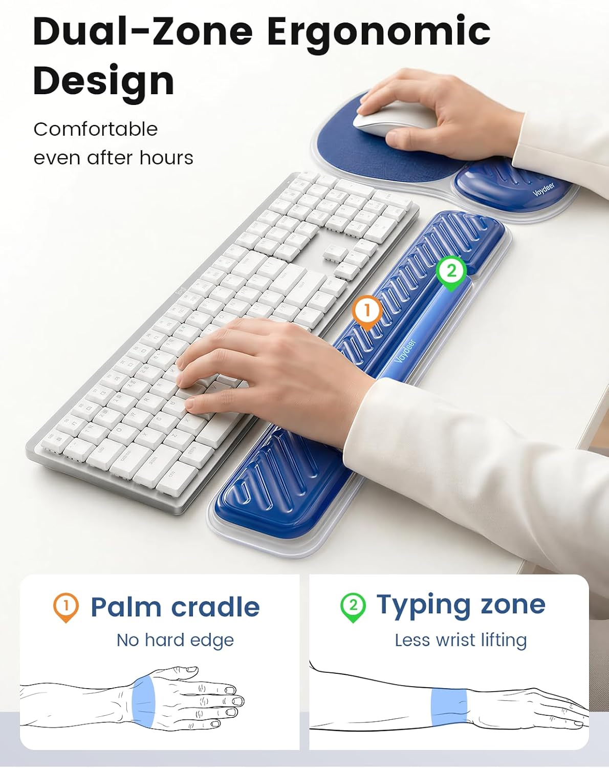 Vaydeer Gel Keyboard Wrist Rest and Mouse Pad with Wrist Rest Set, Ergonomic Wrist Support for Desk, Computer Wrist Pad for Home Office Gaming Remote Work Carpal Tunnel Pain Relief-Champagne