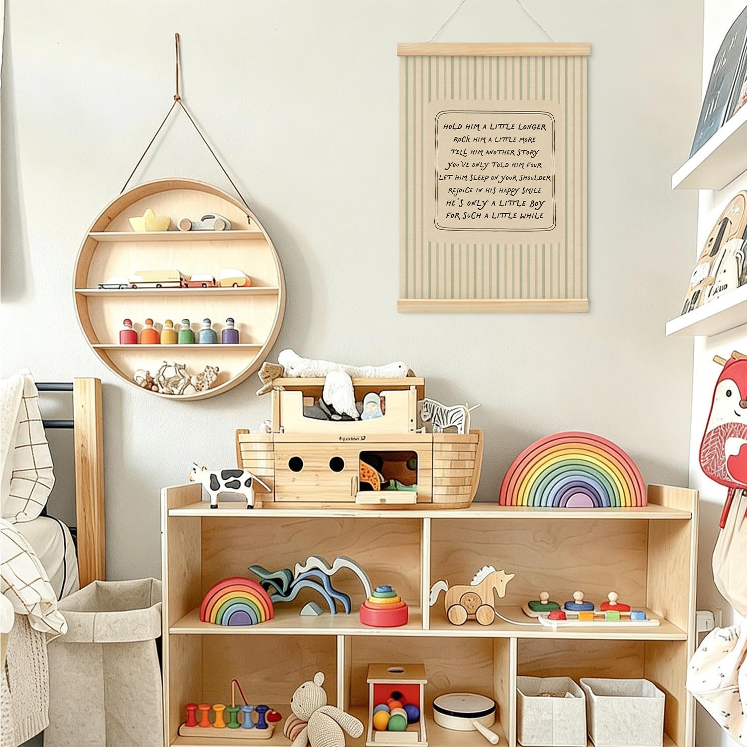 CFFJLHN Boy Nursery Wall Art Decor, Boys Room Canvas Art Poster Hanger Framed, Hold Him a Little Longer Nursery Wall Decor for Kids Toddler Baby Boys Room Bedroom Playroom, 12x16 Inch image 4