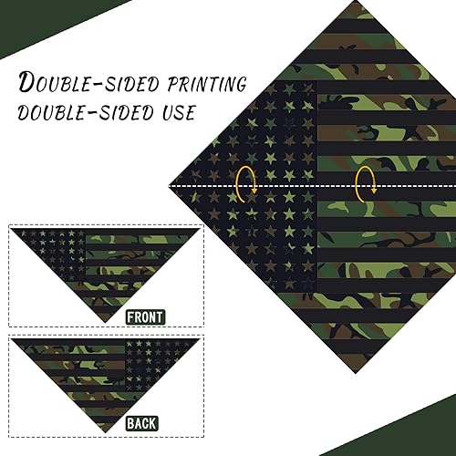 Miniatura 4 de Bandana de camuflaje para perro, bufanda lavable para mascotas, pañuelo triangular ajustable, impresión de doble cara, bandera estadounidense verde
