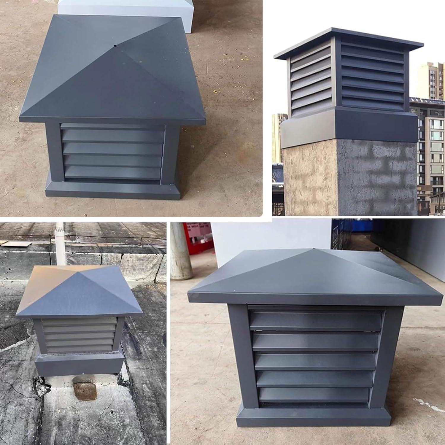 Square Aluminum Alloy Chimney Cap, Fireplace Caps Prevents Air Backflow for Outside Chimney Flue Cover to Fit Existing Flue Tile(70x70cm/27.56x27.56in)