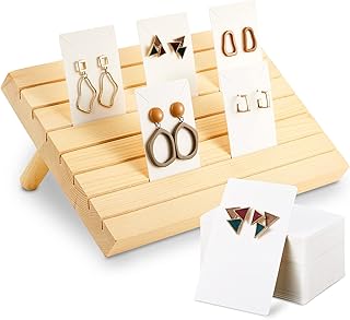 Blulu 31 Pack Wooden Earring Display Stand 7 Slots jewelry Display Holder with Earring Card for Selling Vendors Retail Show