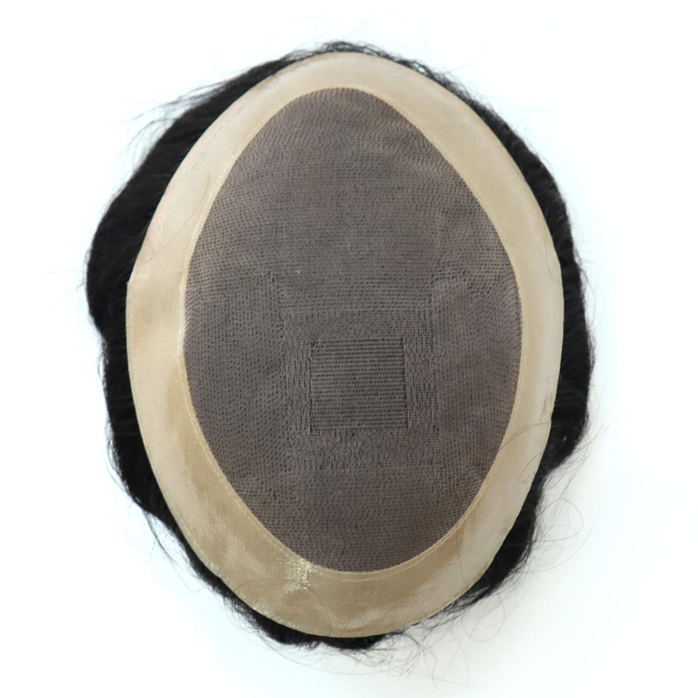 Mens Fine Mono Toupee Hair Replacement System for Men Unit Durable Real Gents Black Hair Human Hairpieces 7X9