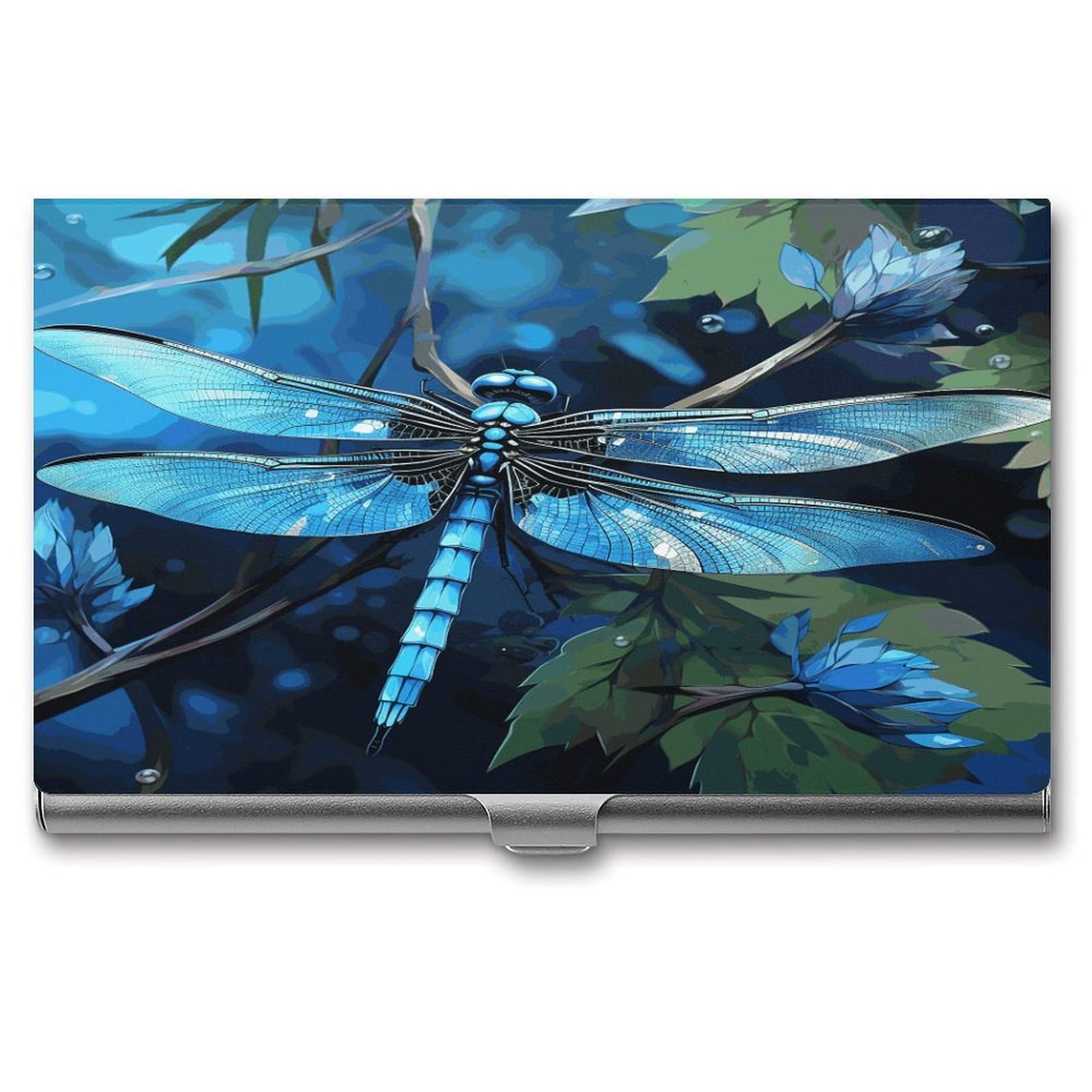 JTREHY Art Blue Dragonfly Business Card Case Convenient to Carry Business Card Dispenser Durable Not Prone to Wear And Tear Business Card Holder for Men & Women