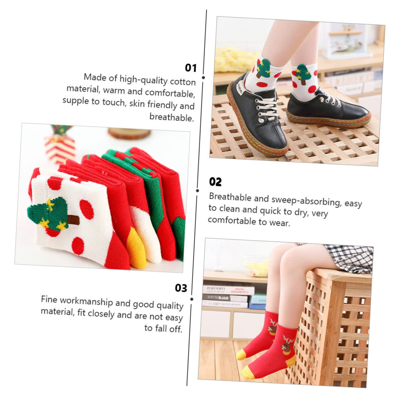 OUNONA 15paare Weihnachtskindersocken Mit Cartoon-Motiven Lustige Mittellange Socken Für Jungen Und Mädchen Atmungsaktiv Und Für Festliche