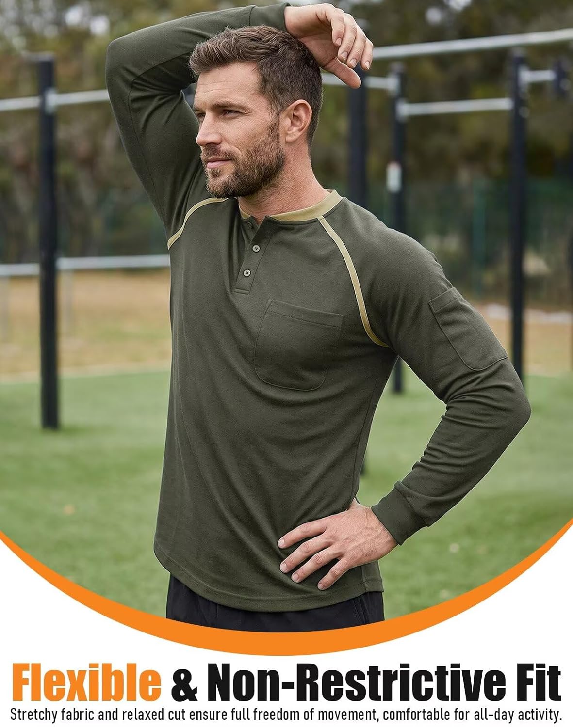 FR Shirts for Men 5.5oz Lightweight 100% Cotton Flame Resistant Henley NFPA 2112 CAT2 Work Shirt Dual Pockets