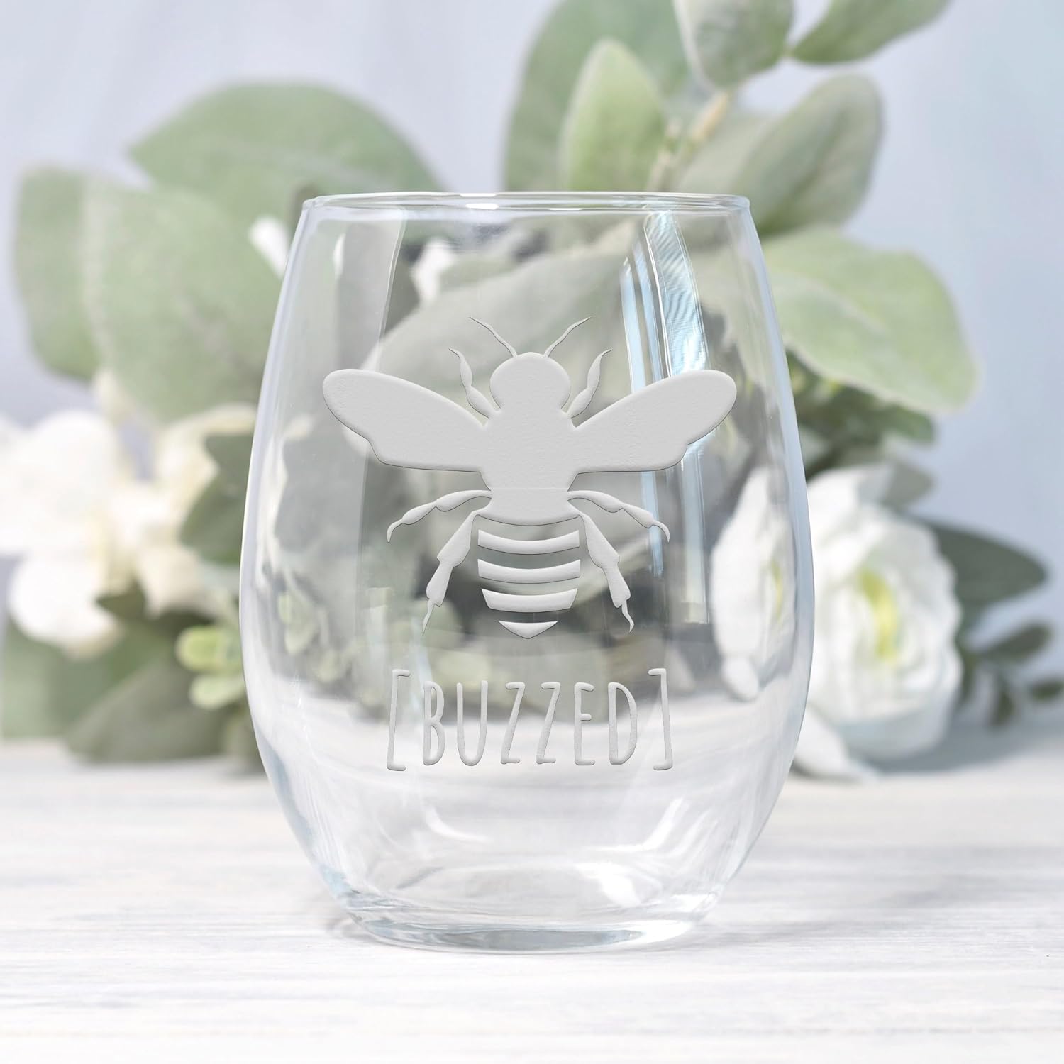 Bumble Bee Buzzed Stemless Wine Glass - Funny, Cute Gift - 2 Glasses