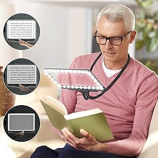 5X Hands Free Magnifying Glass with Light Hanging neck, Flexible Gooseneck Full-Page Magnifying, 8"x5"Large Page Magnifier for Reading Small Prints & Low Vision Seniors with Aging Eyes