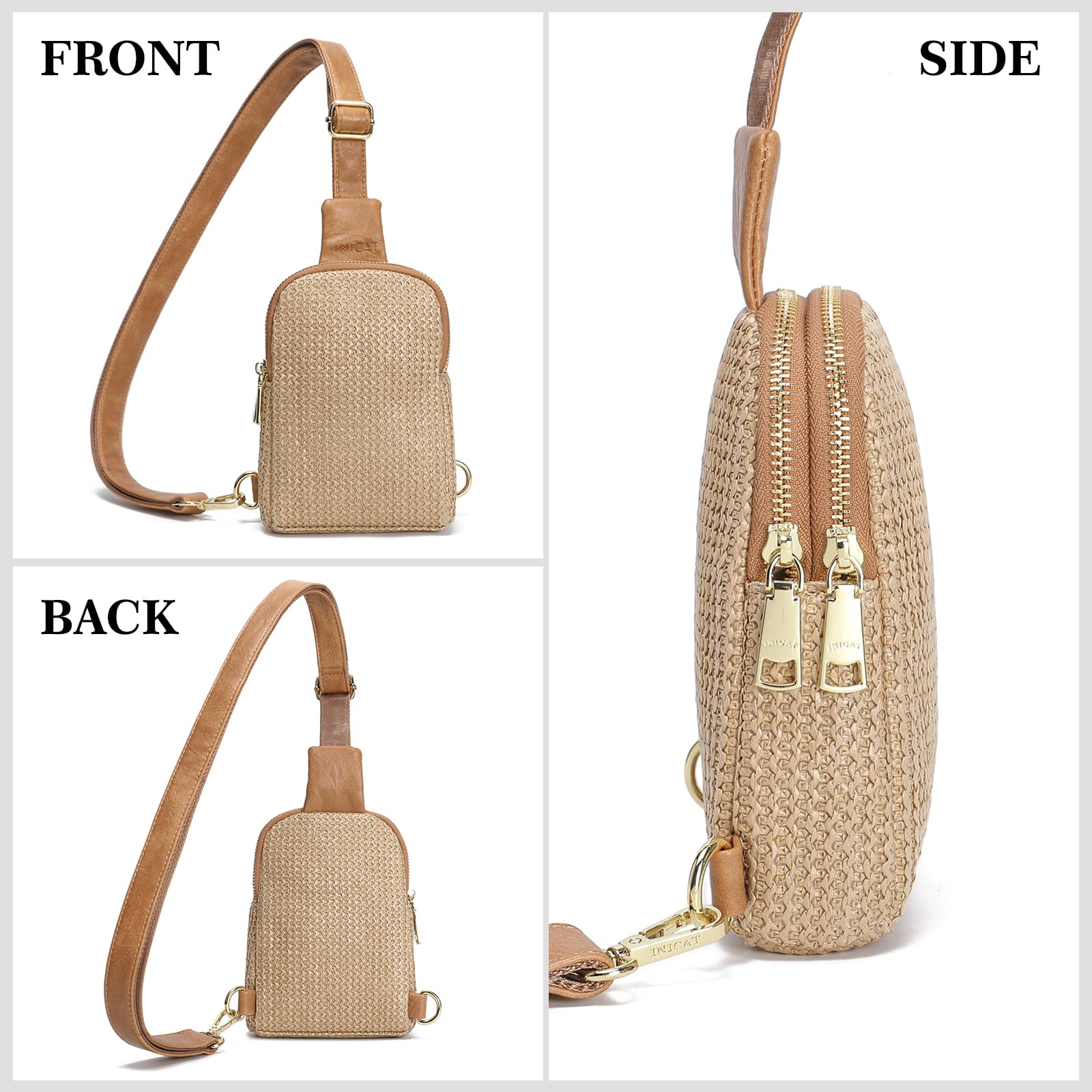 Bolsa de paja de verano, bolsa de playa, bolsa cruzada de ratán tejido para mujer 2025, Tejiendo Khkai, Pequeña, Mochilas Sling 7