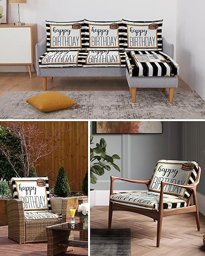 Miniatura 6 de Fundas de cojín para sofá de feliz cumpleaños, funda elástica para sofá con parte inferior elástica, fundas de sofá a rayas blancas y negras con