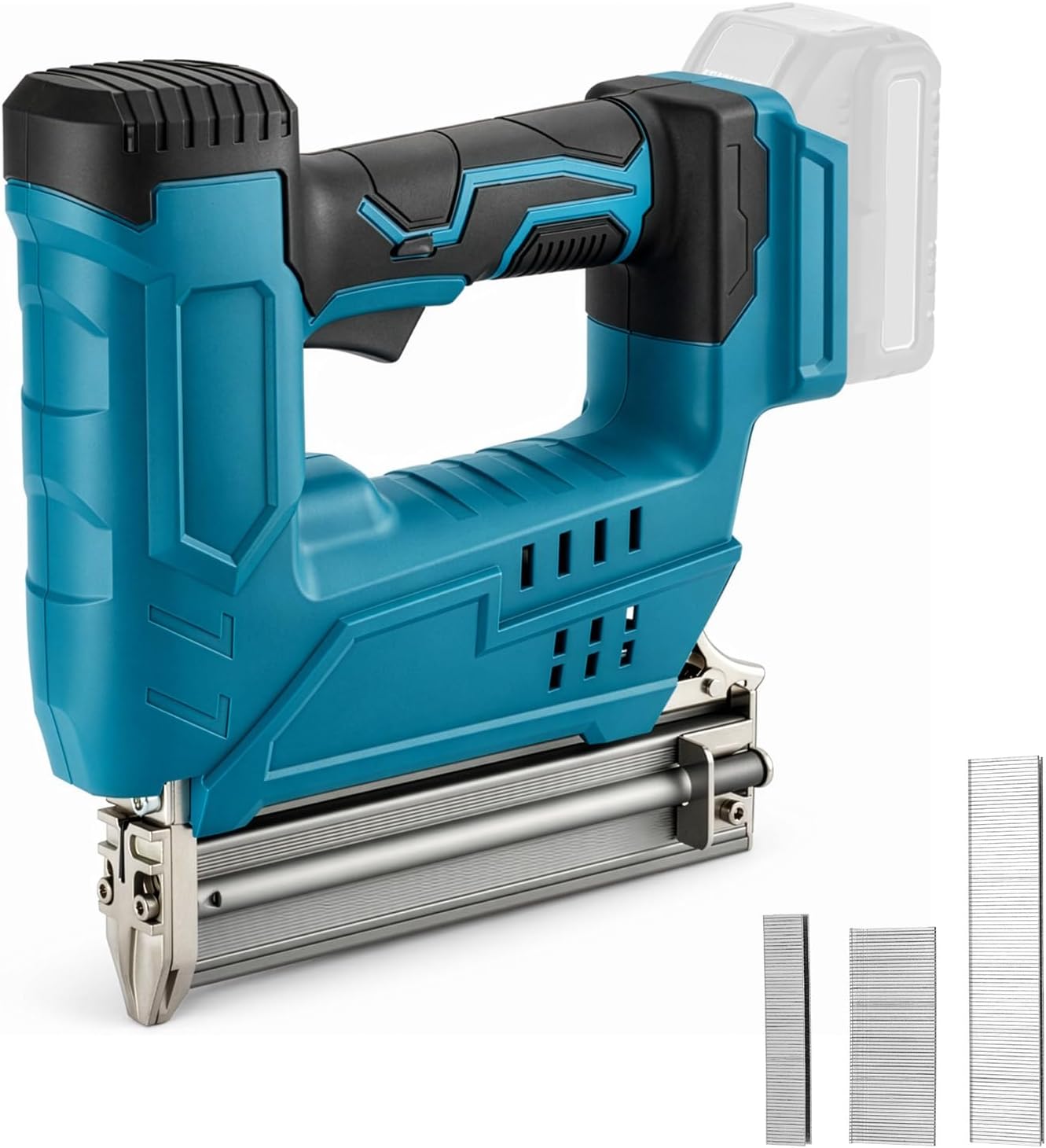 Cordless Nail Gun, 2-in-1 Brad Nailer & Stapler Electric, 120 Shots/Min Includes 400 Nails and 400 Staples for Home Fix Woodworking Tool (Battery and Charger Not Included)