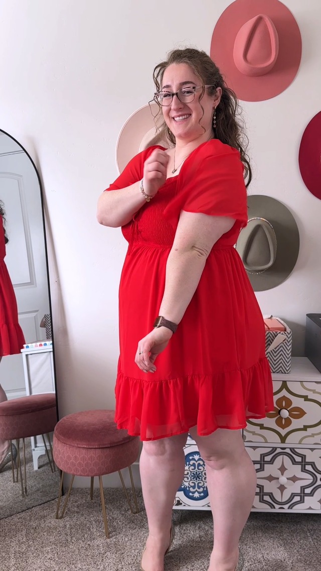 plus size red dress short Final Sale Plus Size Satin Strapless Mini Dress with Side Train in Red