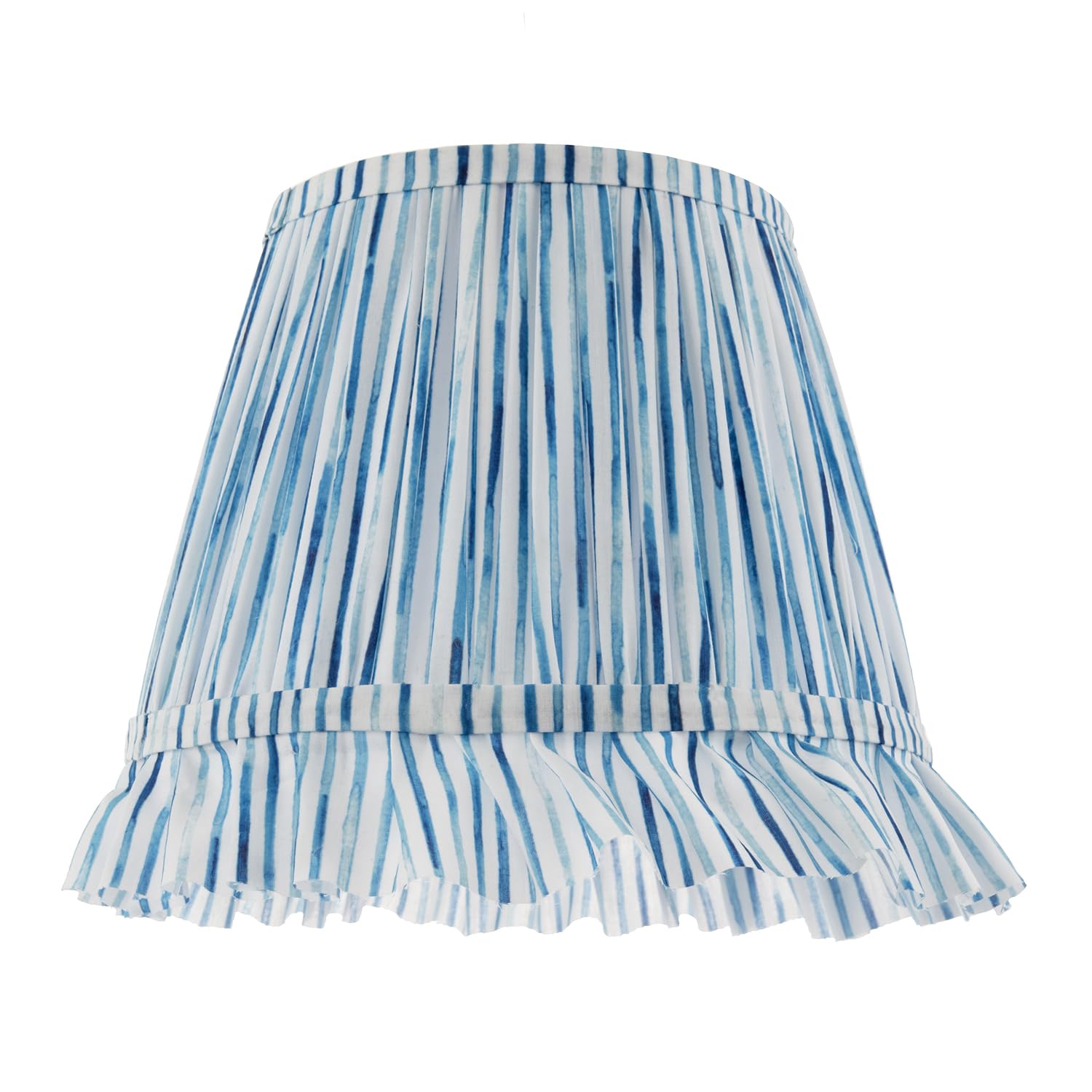 Vintage Blue and White Faux Silk Plated Lamp Shade with Bottom Fringe by Happ...