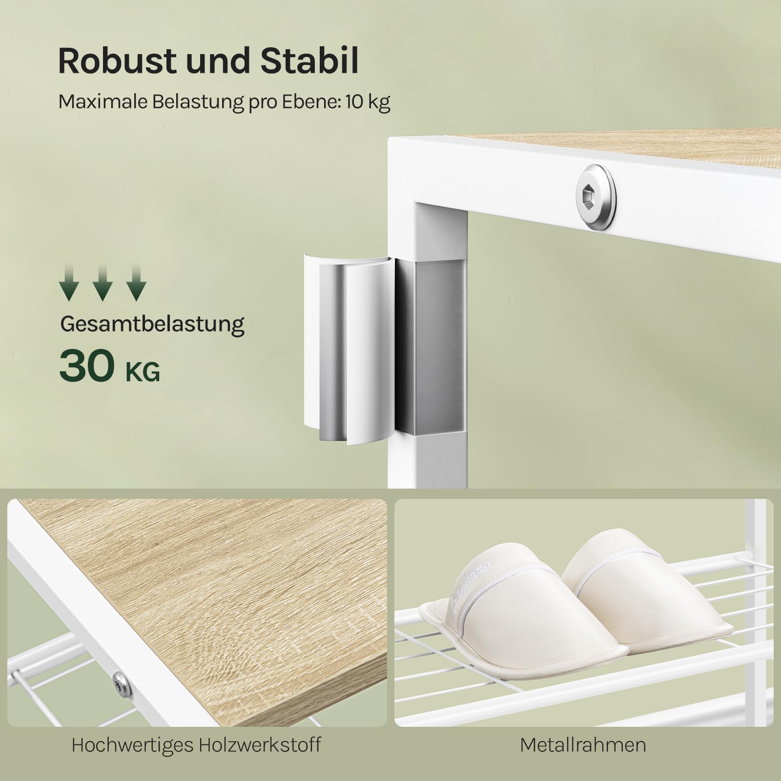WOLTU Schuhregal mit 2 Ebenen, Schuhständer Metall, Schuhaufbewahrung platzsparend, Schuhorganizer für 6 Paar, Flur Wohnzimmer, 63x43x30 cm, weiß