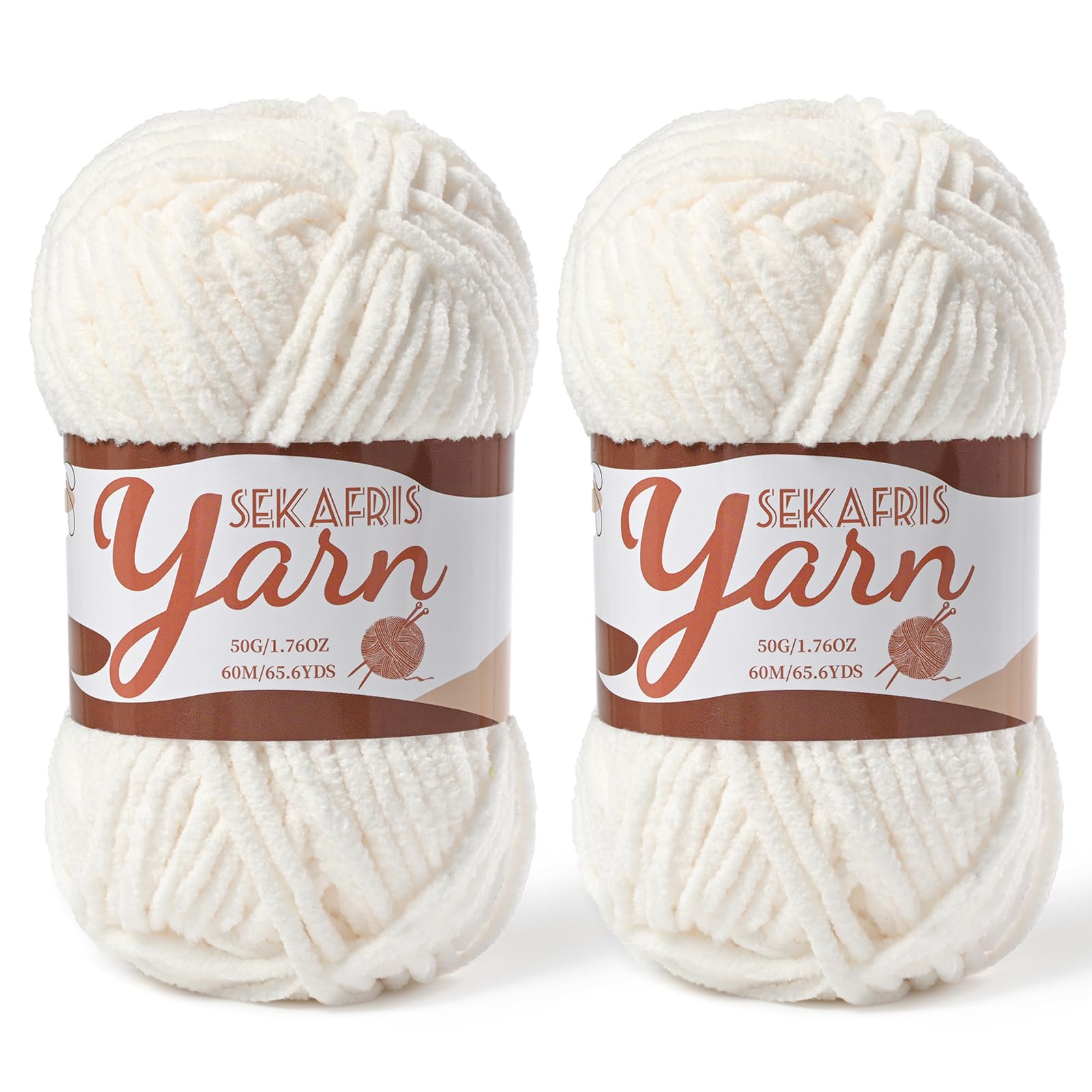 Chenille Yarn for Crocheting Crochet White Yarn 2 Pack