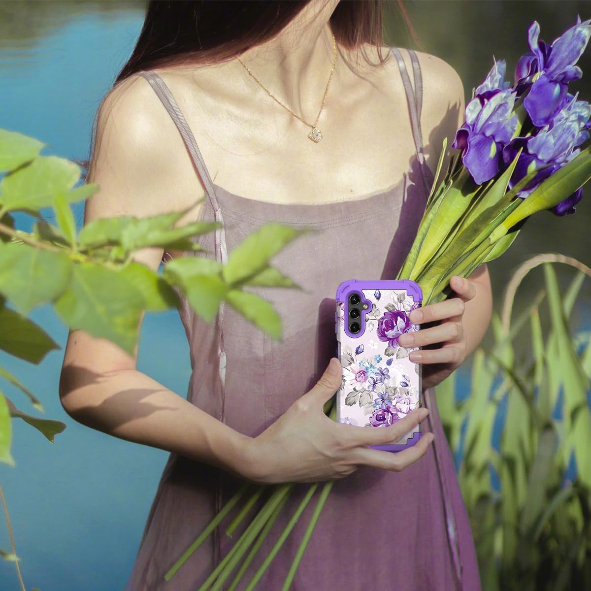 Hocase for Galaxy A16 5G Case, Heavy Duty Shockproof Protection Soft Silicone Rubber Bumper+Hard Plastic Hybrid Protective Case for Samsung Galaxy A16 5G (6.7") 2025 - Lavender Flowers - Image 7