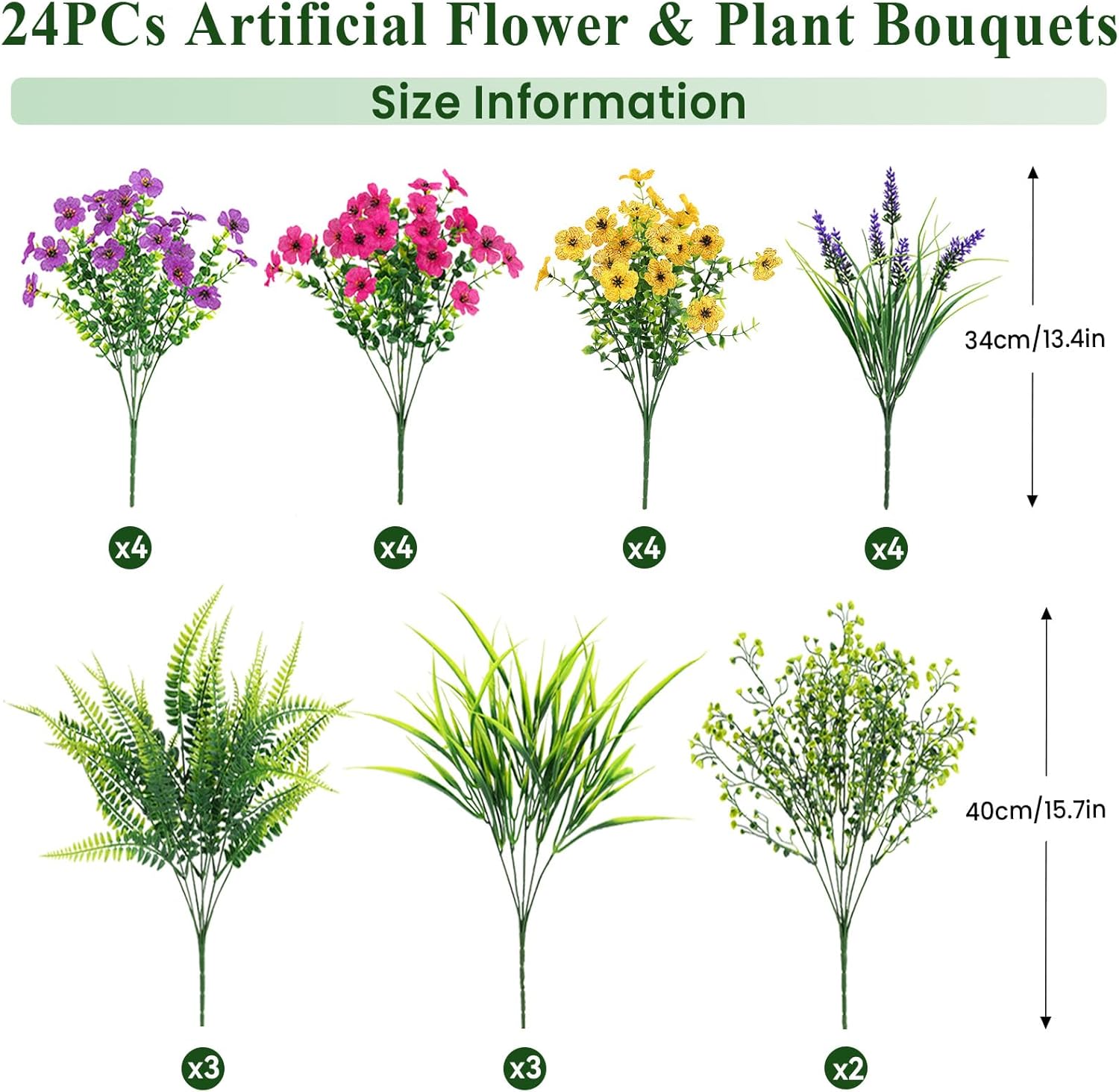 Alupssuc 24 Bundles Artificial Flowers for Outdoors Planters Spring Decoration, UV Resistant Faux Eucalyptus Violet and Lavender Silk Fake Plants for Outside Indoor Yard Home Patio Decor, Mix 3 Colors
