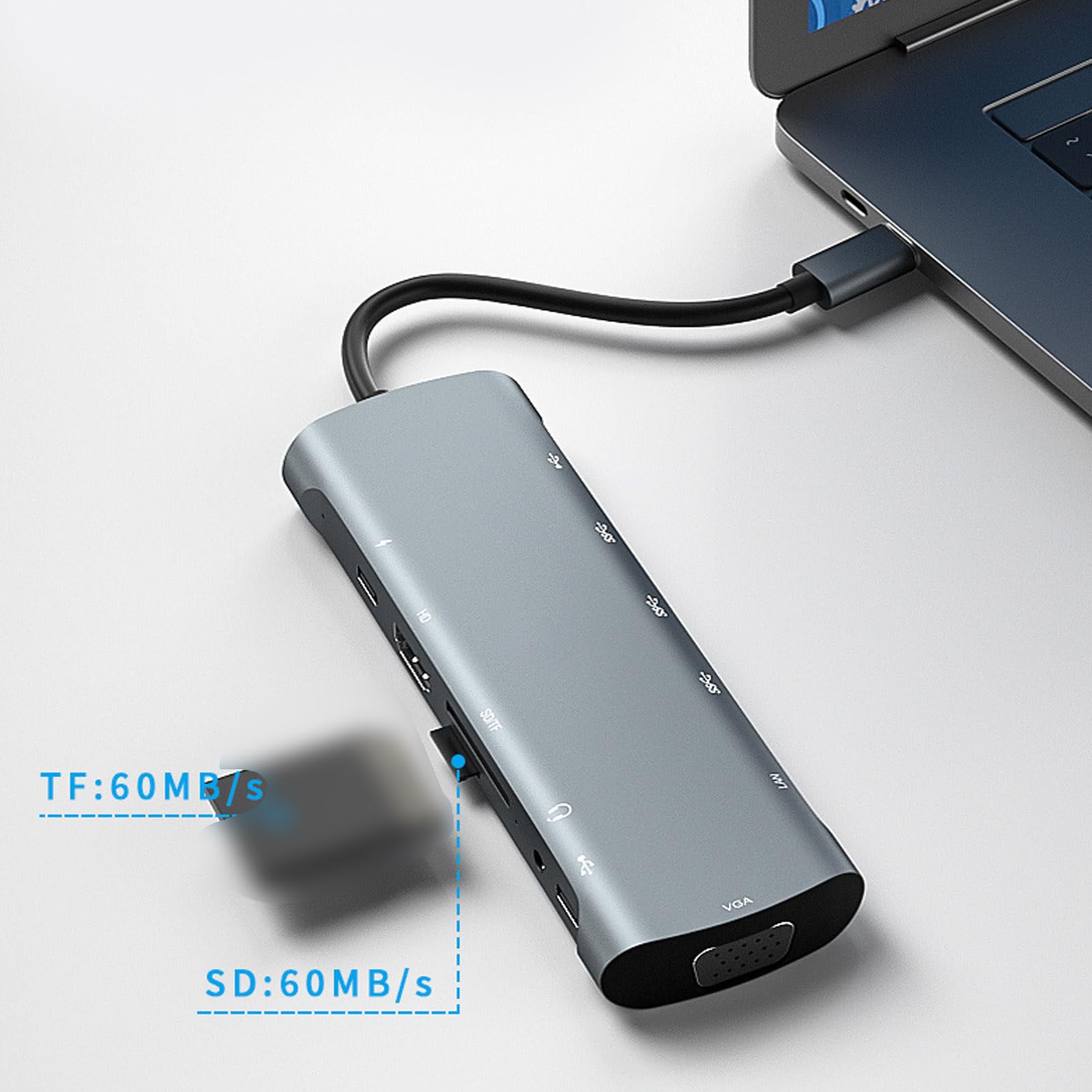 Fockety Docking Station USB C, 12 in 1 da Tipo C a PD HD VGA USB 3.0 * 3 Lettore di Schede USB 2.0 RJ45 Cuffie Doppio Monitor Display Triplo Hub USB C Docking Station per Laptop