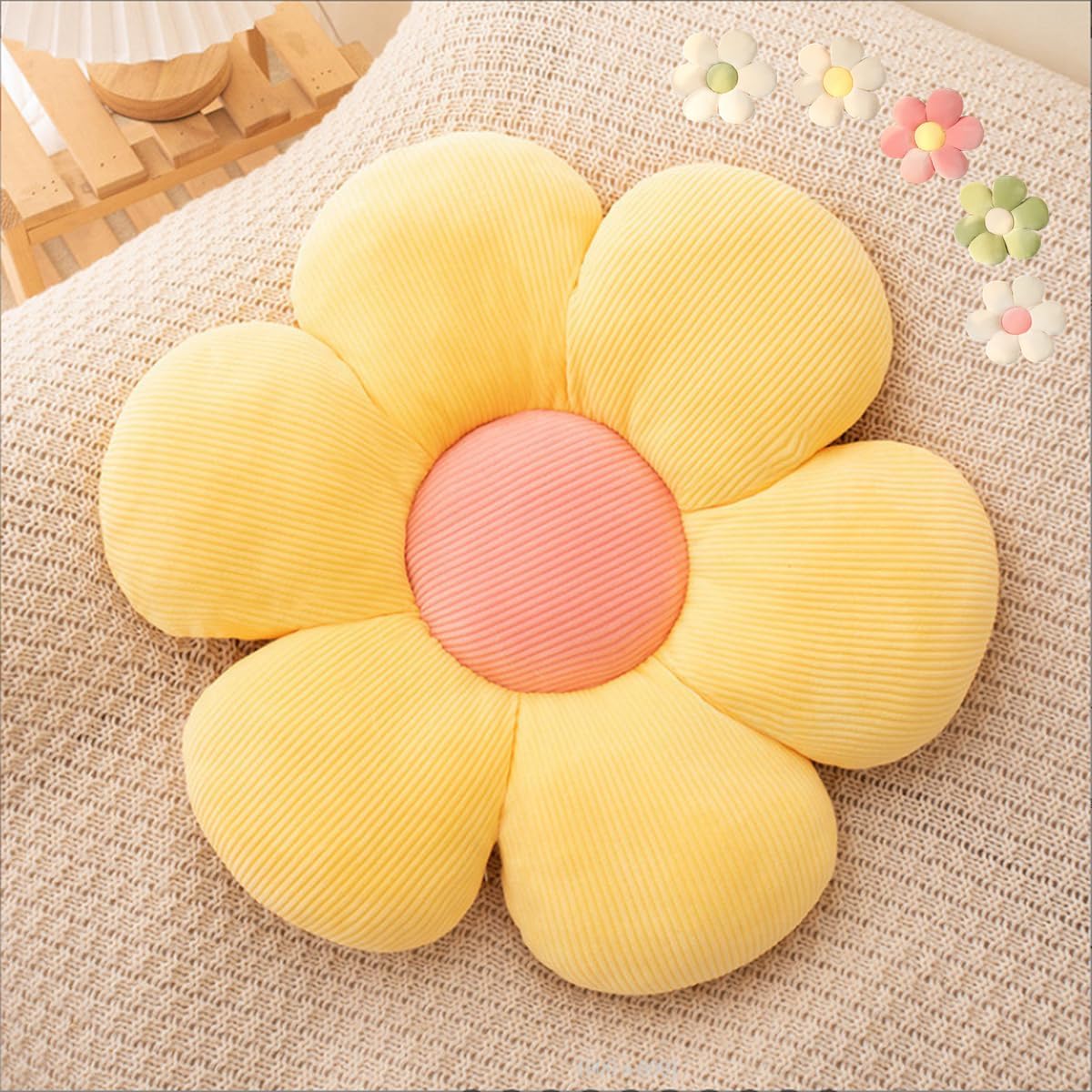 LEHU Flower Pillow, Flower Shaped Seating Cushion -Cute Daisy Pillow for Girls Tweens Room Decor Flowe Floor Pillow for Reading and Lounging Comfy (Yellow petals-23'')