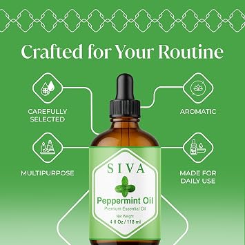 Siva Peppermint Essential Oil, Glass Bottle with Dropper, 4 Fl Oz (118 ml)