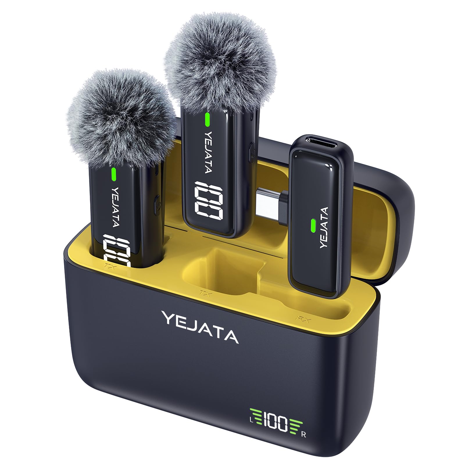 Micro Cravate pour téléphone avec émetteur, Affichage numérique et étui de Chargement 40 Heures, Microphone Cravate sans Fil avec Port USB Type C pour Enregistrement vidéo-Lot de 2