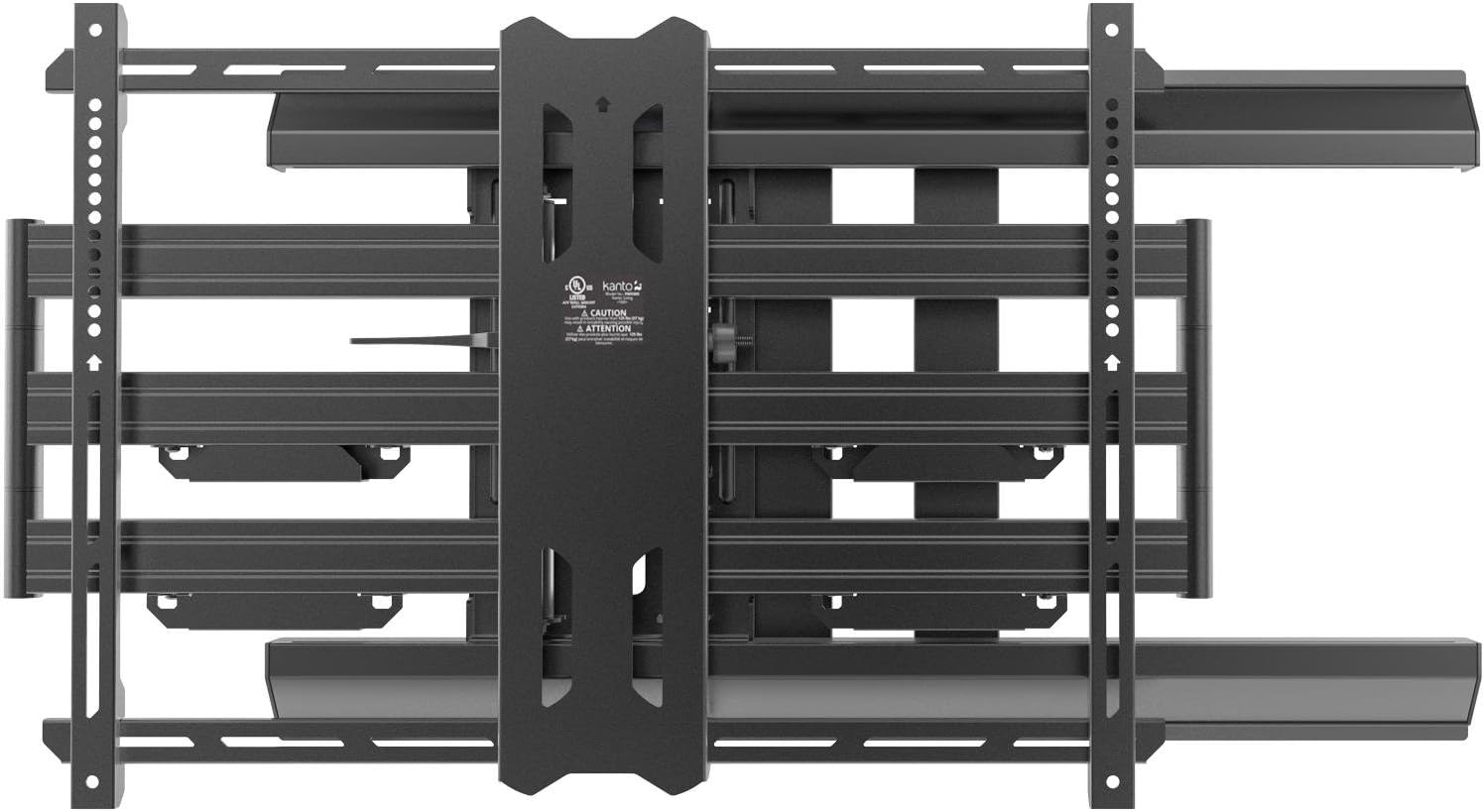 Close-up of the Kanto PMX700 mount's cable management system, showing cables neatly routed.