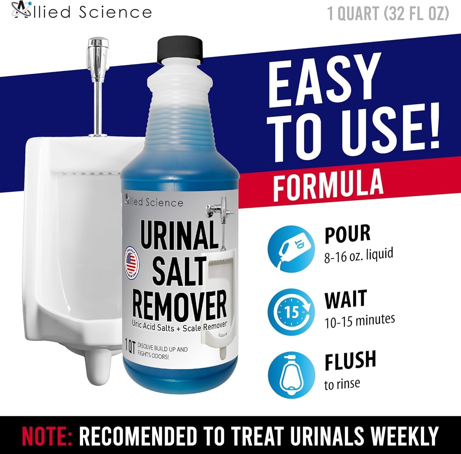 Urinal Salt, Calcium and Mineral Scale Remover - Eliminates Urine Odor, Destroys Uric Acid Salt, Deposit Buildup