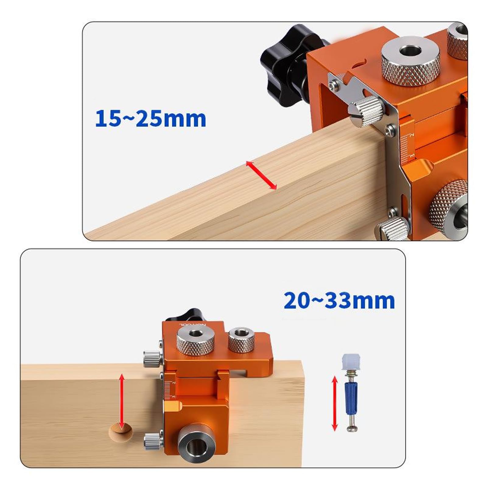 3 en 1 juego de clavijas de guía para agujeros de carpintería de madera, juego de plantillas de perforación ajustables de aluminio, localizador de agujeros para trabajar la madera