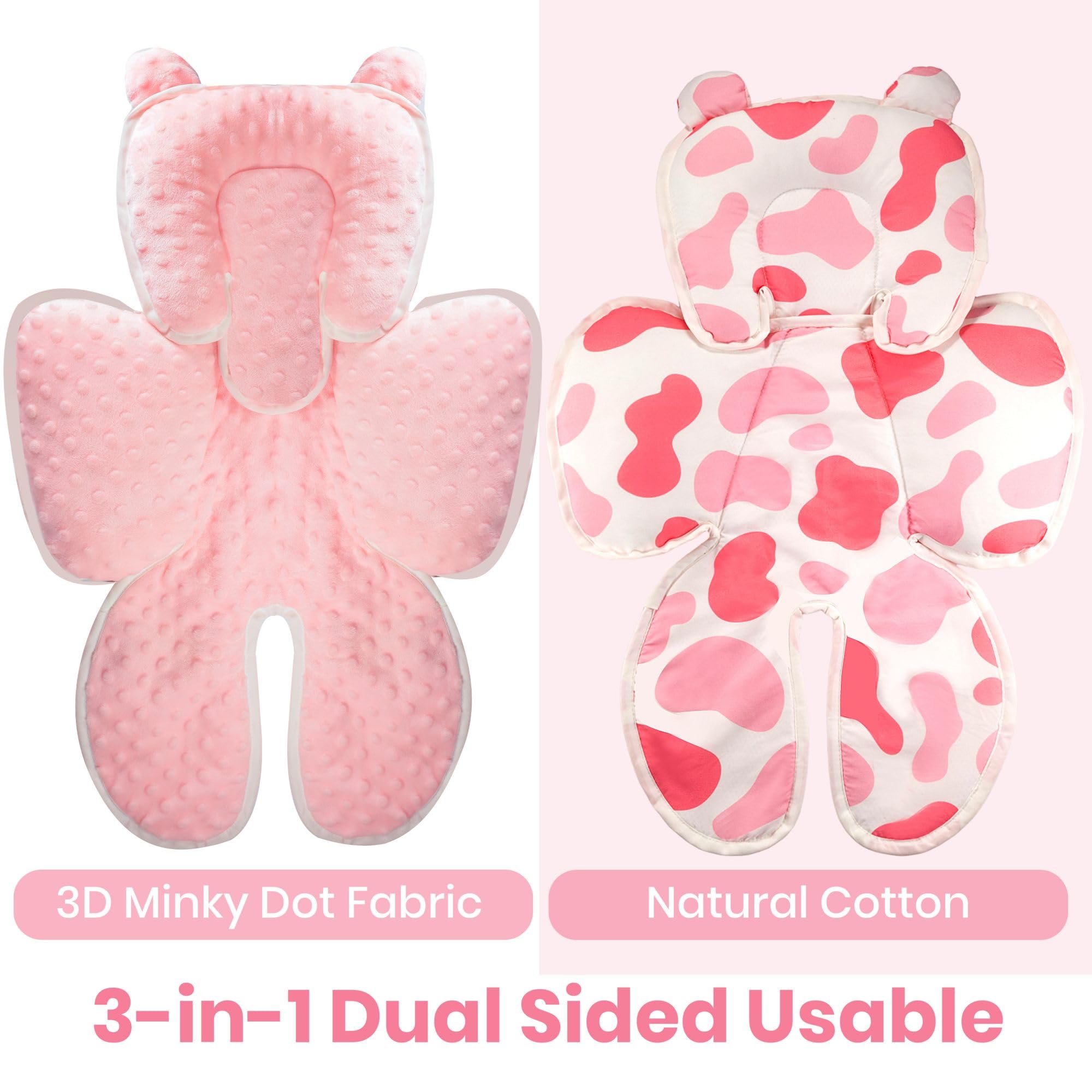 Asiento de coche 3 en 1 para bebé, soporte corporal reversible de algodón Minnky, inserto de asiento de coche para recién nacidos, niños y niñas, cojín suave y transpirable para asiento de