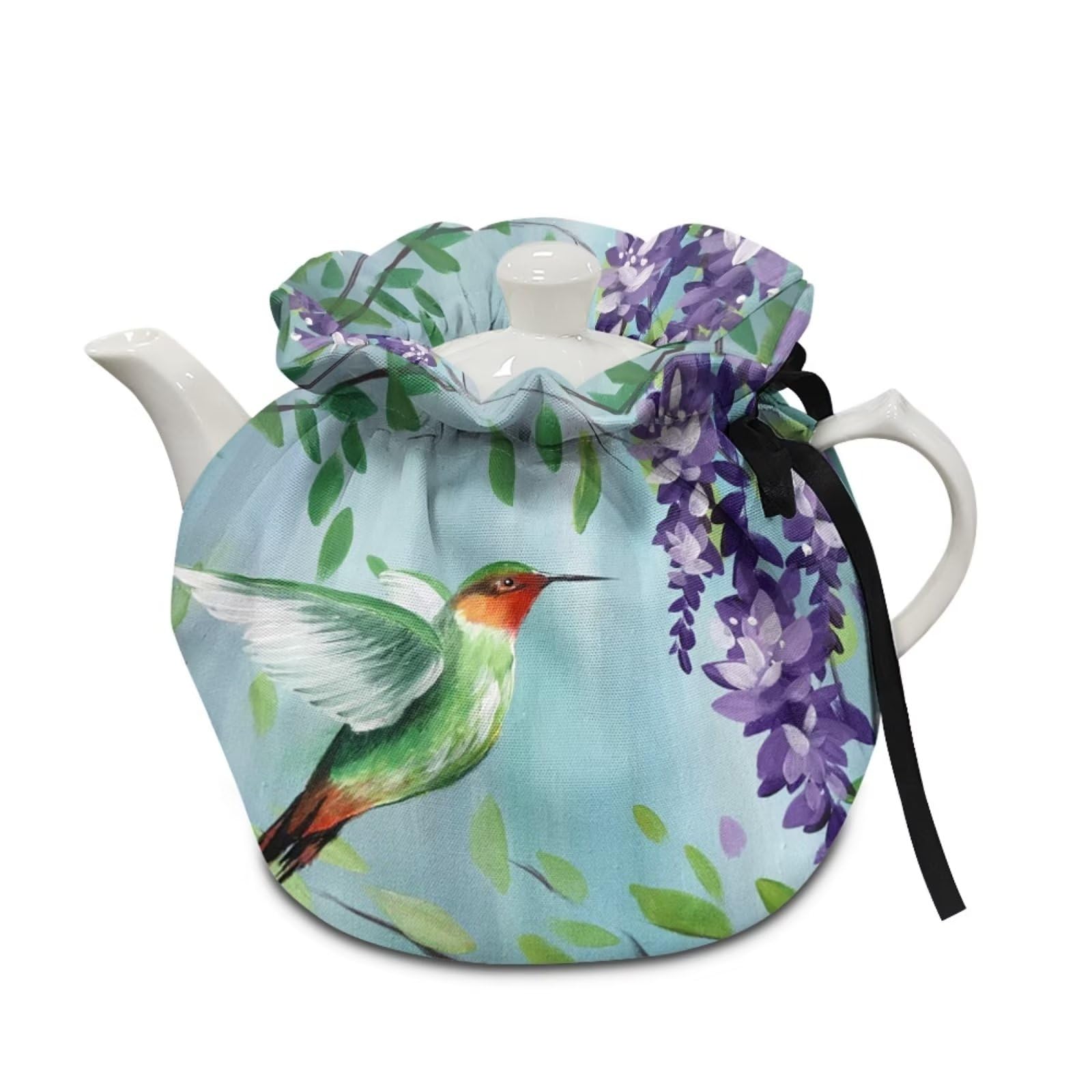 chaqlin Hummingbird Flower Tea Cozy, Garden Style Teapot Cozies Dust Proof Insulated Teapot Cover Keep Warm Home Kitchen Table Decorative Accessories Tea Kettle Quilt for Hotel Restaurant Tea Party