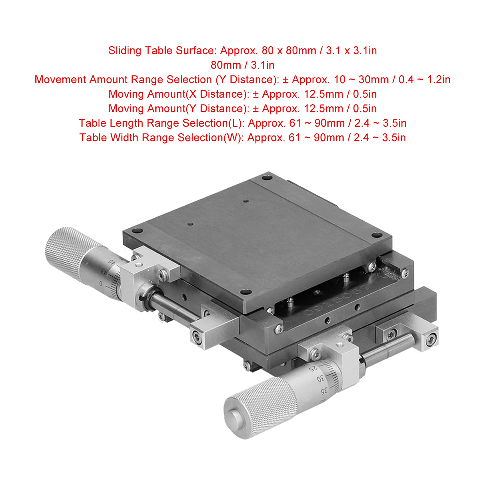 Poradnik piłki liniowy | Ręczny Twist Fine - Tune Platform XYSG80 80X80MM | Dla urządzeń optycznych/pomiarowych/półprzewodnikowych | Stop aluminium, obciążenie 255,8 n