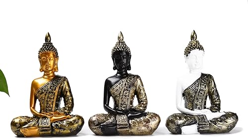 Miniatura 7 de Buda tailandés meditando orando paz y armonía estatua de resina 6.2 pulgadas de alto Buda sentado decoración del hogar negro TQGJBS247