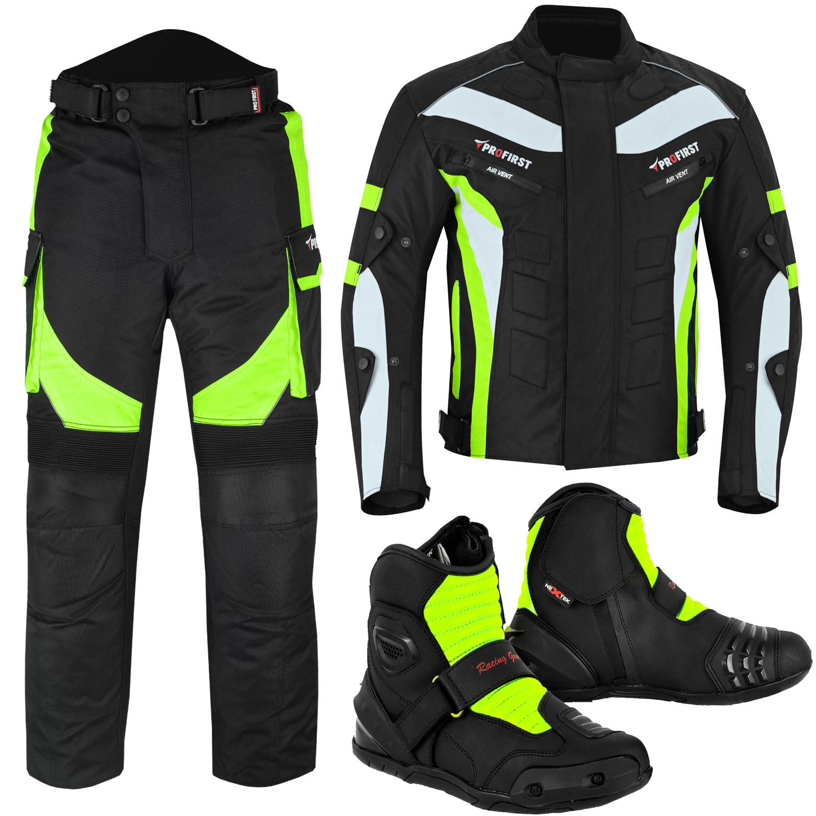 Inflori Motorcycle Suit Waterproof Motorbike Cordura Jacket For mens Pant Trouser jacket Motorbike Boots CE Armoured Fully Protected Motorcycle Sets (UK, Alpha, M, Regular, Regular, Green)