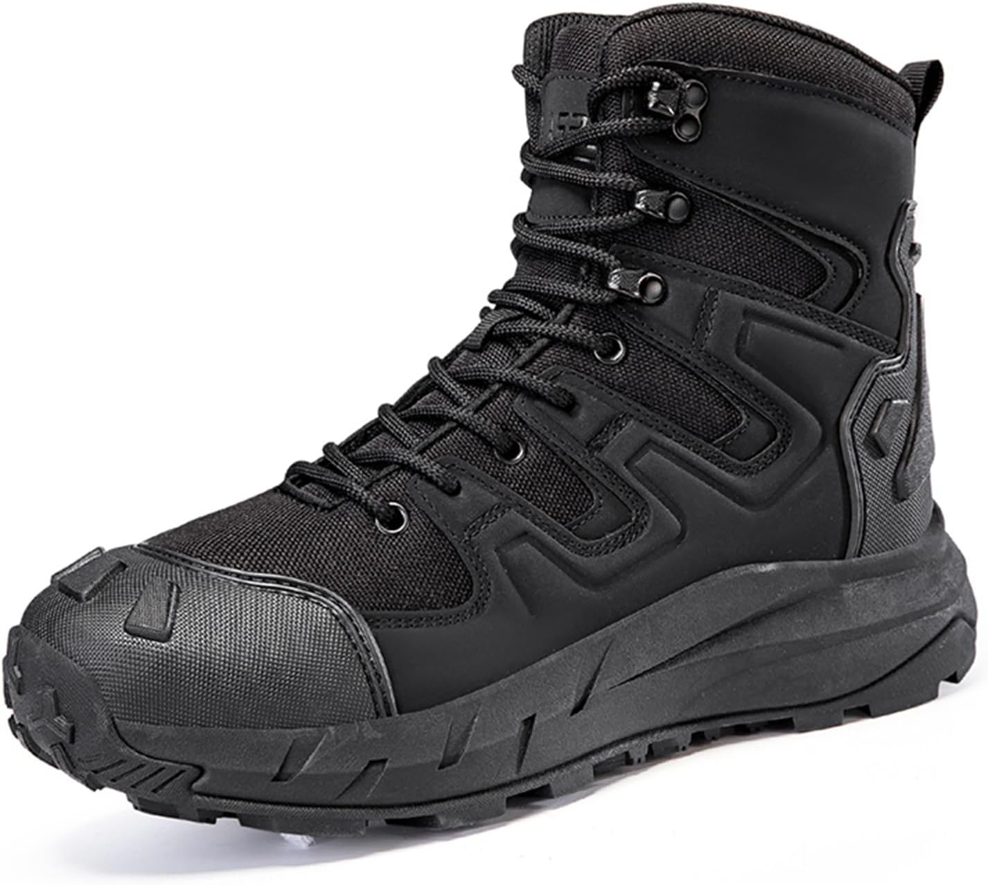 Men's Leather Mesh Lace Up Mid Top Military Tactical Boots Non Slip Rubber Outsole Lightweight Rounded Toe for Outdoor Activities Including Hiking Hunting Training Work Backpacking