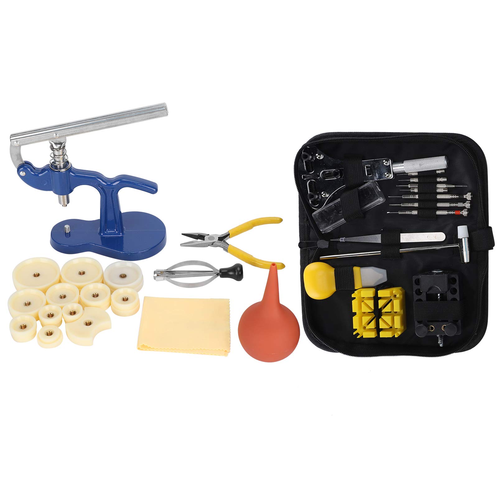 Kit de reparación de relojes, conjunto de herramientas para relojería con prensa y abridor de cajas, 10 piezas de troqueles para la extracción de la cubierta trasera, kit