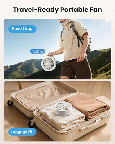 Miniatura 5 de Gaiatop Ventilador de escritorio pequeño plegable con luz nocturna LED, 6.8 pulgadas, inalámbrico, 6000 mAh, alimentado por batería, ventilador