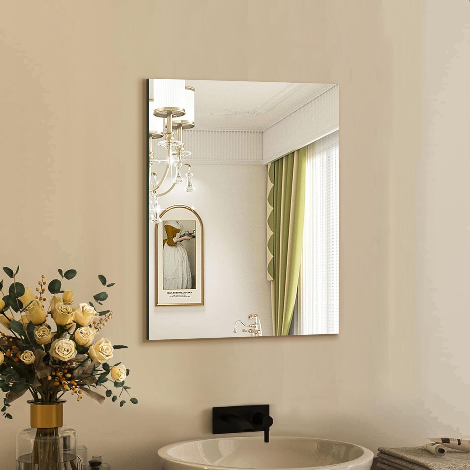 Mirrorons Frameless Wall Mirror 18" x 24", Modern Rectangle Bathroom Mirrors for Wall with Polished Edge, Horizontally or Vertically. Upgraded Shatterproof Mirror, Entryways, Bathroom, Gym. Right Angle-upgrade 18"L x 24"W