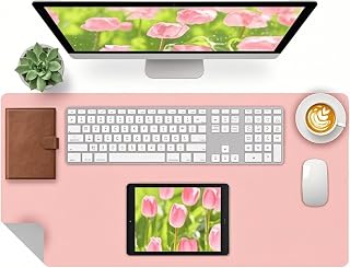 Bloss Pink Leather Desk Mat Protector,Office Desks Mats,Laptop Waterproof Desk Pads,Desks Protector Mats,Cute Computer Mouse Mats,Dual-Side Writing Pads for Office/Home.31.5"x 15.7"