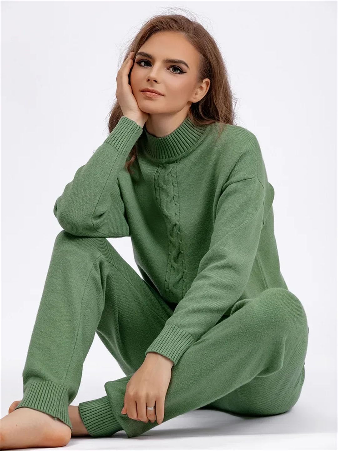 Maglione da donna 2 Pezzi Set Mezzo Dolcevita Maglia Pullover Top Conjuntos Vita Alta Harem Pantaloni Abiti