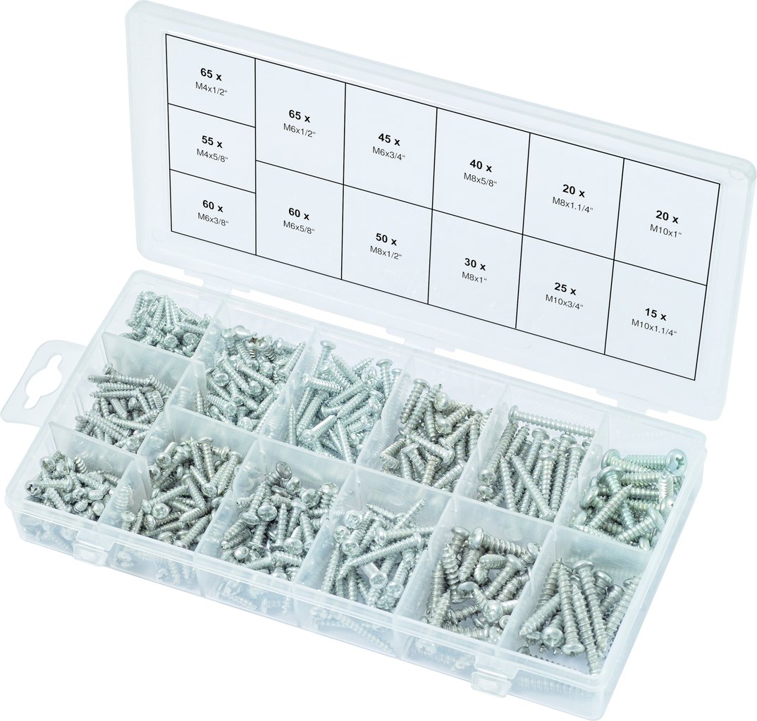 KS Tools Ball head Parker screws assortment M4x1/2'-M10x1.1/4', 550 pcs