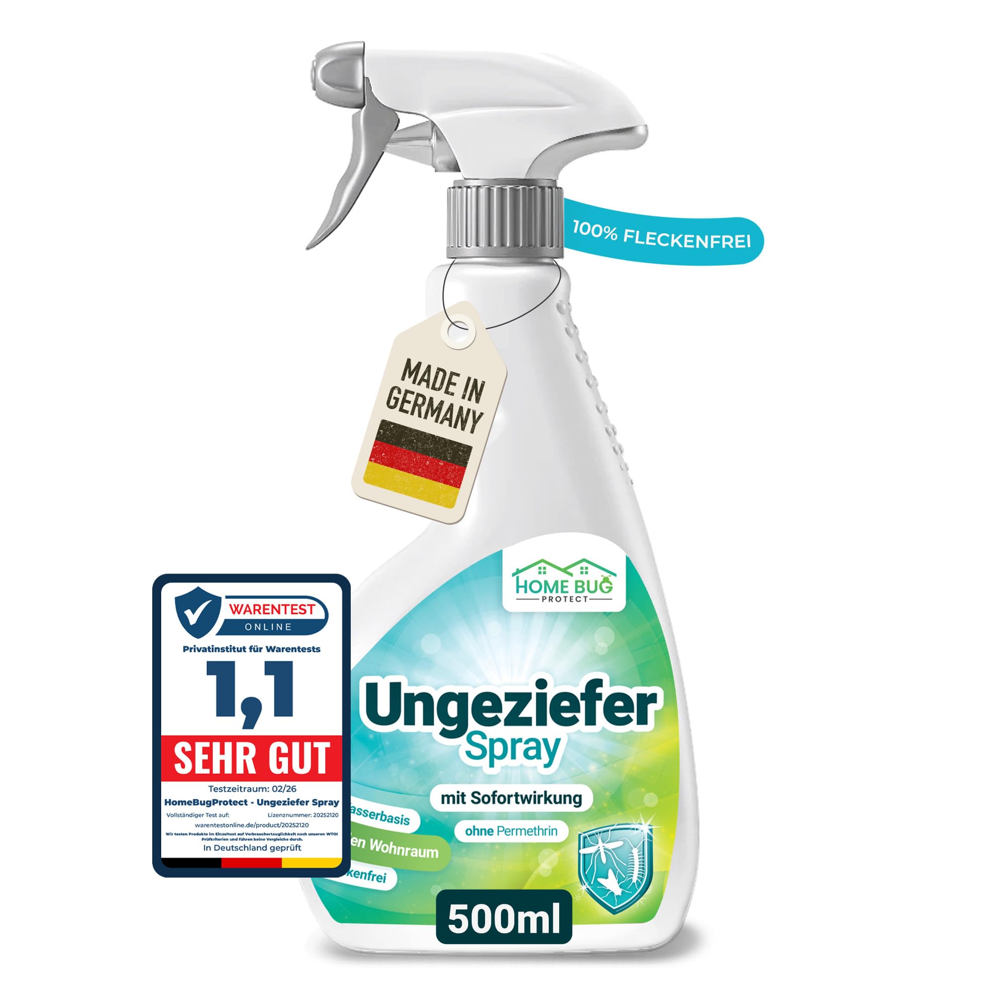 HomeBugProtect Insektenspray & Ungezieferspray 500ml - effektives insektenspray für innenräume & Wohnung - Hilft auch als Spinnespray, Fliegenspray, Fruchtfliegen Spray, UVM.