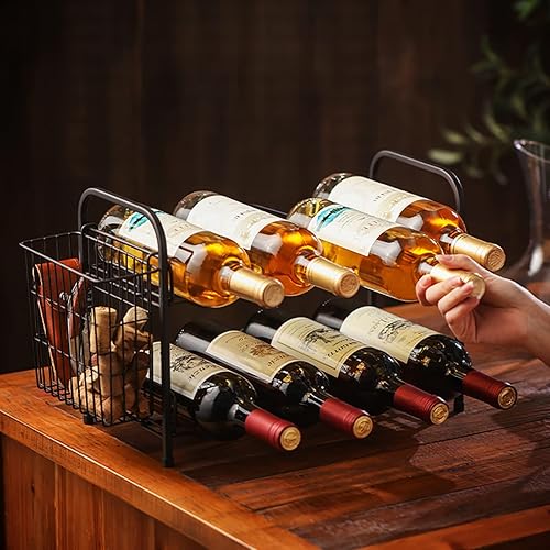 Miniatura 2 de 2 Tier Iron Art Wine Rack with Hanging BasketCountertop Wine Storage StandWine Display Rack Hold 8 Wine BottlesFreestanding Wine Bottle Holder