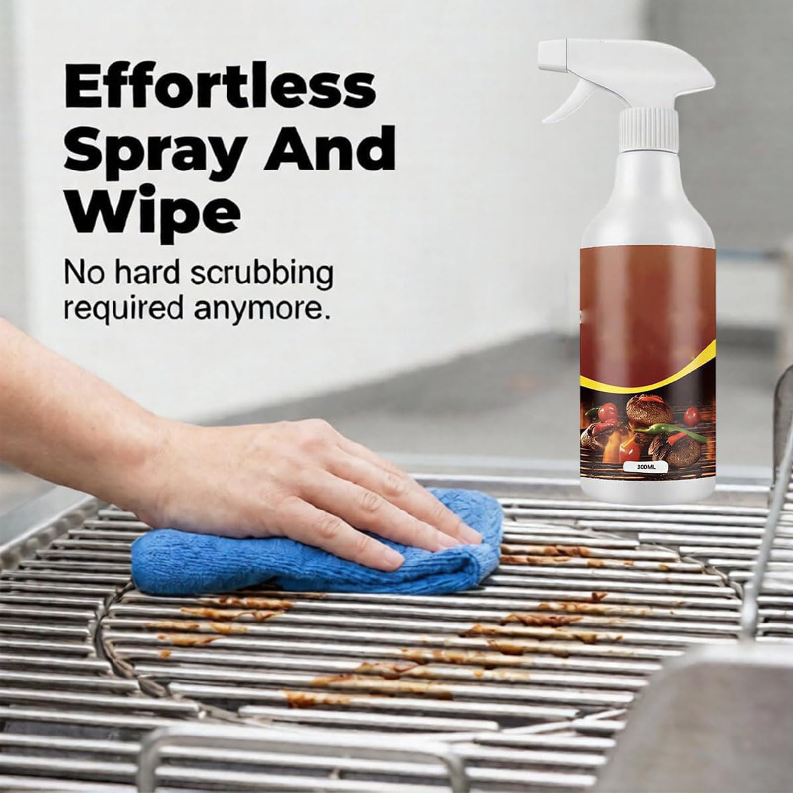 Potente sgrassatore per piastre, spray sgrassante per griglia ad azione rapida, 300 ml, detergente sgrassatore per griglia e gri-glia per barbecue, con spugna e asciugamano (3set)
