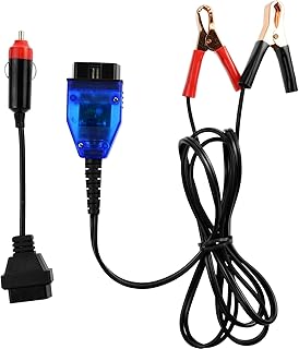 allsun Car Memory Data Saver OBD2 Automotive Emergency Power Supply Battery Adapter Protection Connector Memory Saver Adapter Cable Keep Memory Alive for Cars 2 Alligator Clips Cigarette Lighter