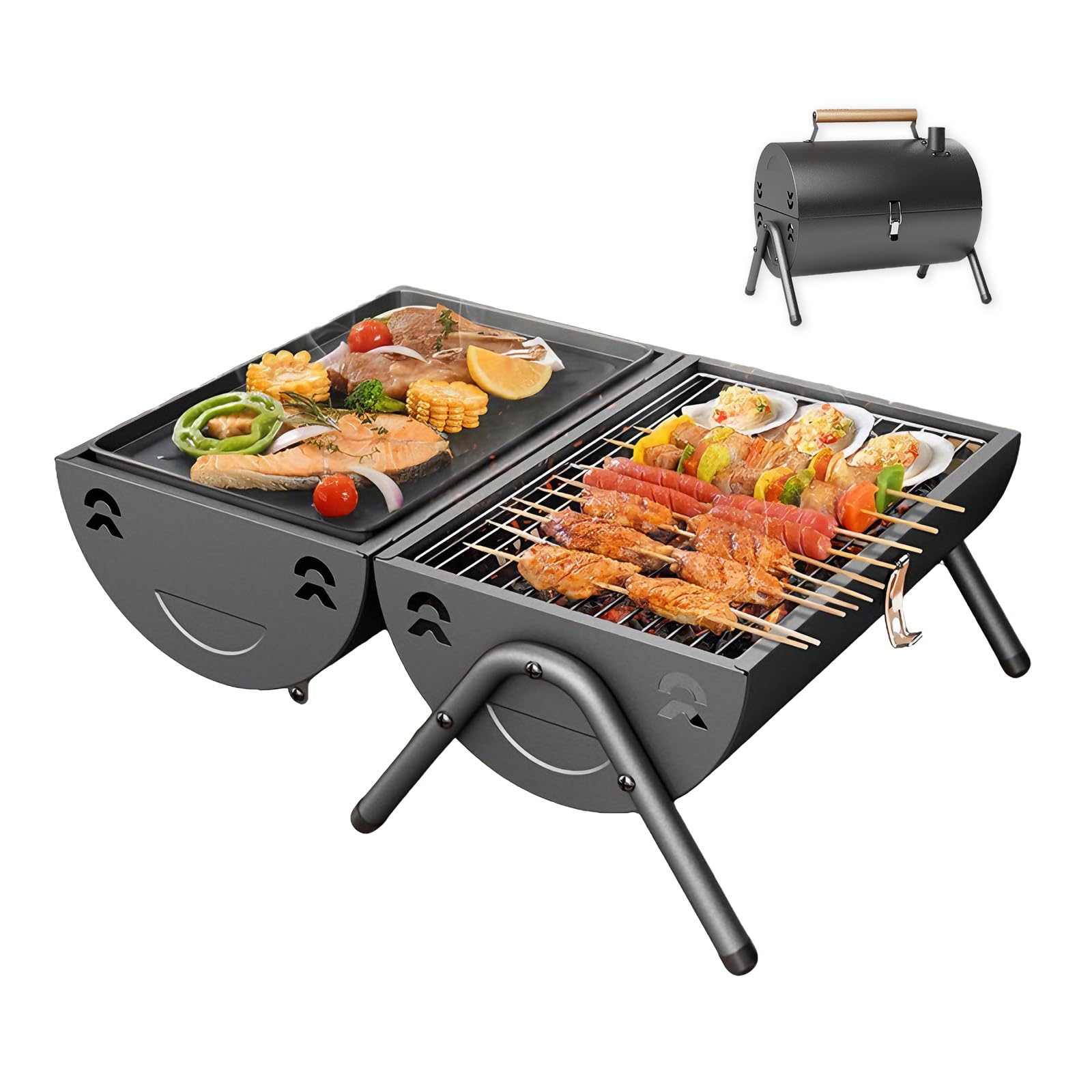 Easy to Use Portable Barbecue，Foldable Barbecue Grill Made of High Carbon Steel，Ideal for Camping, Festivals & Picnics, with Carry Handle Camping Grill